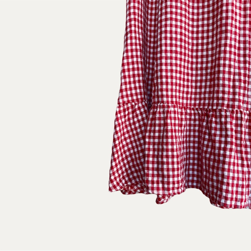 REFORMATION Red Gingham Check Puff Sleeve Cottagecore Linen Belgium Midi Dress - Picture 8 of 16